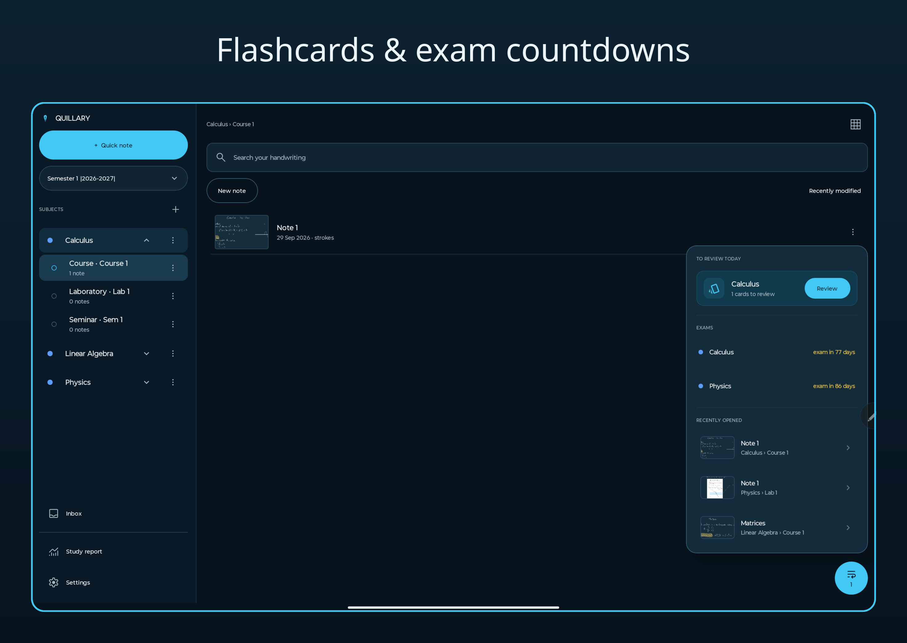 Flashcard review with spaced repetition